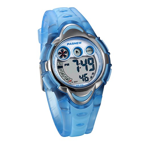 JewelryWe Junge Mädchen Kinder Armbanduhr Sportuhr, 12 H 30M Wasserdicht Multifunktion Digital Uhr mit LED Licht/Alarm Stoppuhr/Datum und Tag Silikon Armband Farbe: Blau von JewelryWe