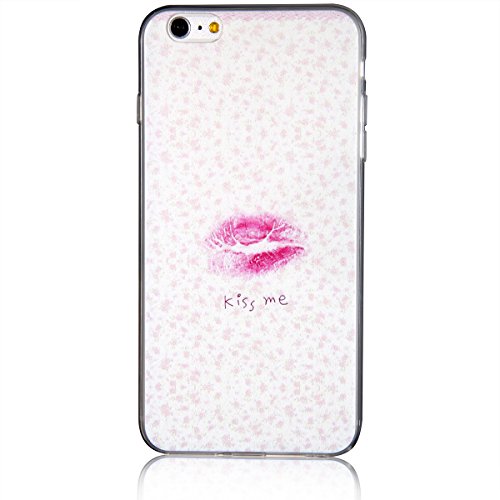 JewelryWe "KISS ME Sexy Rote Lippen TPU Silikon Handy Case Schutzhülle Tasche Hülle Rückenschutzhülle Etui Schale Cover für Apple iPhone 6 Plus(5,5") Weiss von JewelryWe
