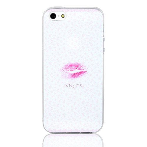 JewelryWe "KISS ME Sexy Rote Lippen TPU Silikon Handy Case Schutzhülle Tasche Hülle Rückenschutzhülle Etui für Apple iPhone 5/5S Weiss von JewelryWe