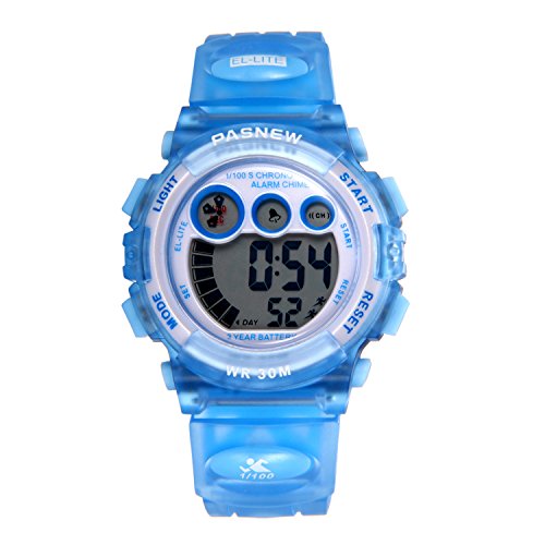 JewelryWe Kinder Junge Mädchen Armbanduhr, 30M Wasserdicht Multi-funktional Digital Elektronische Uhr Sportuhr mit 12 H, LED Licht, Alarm, Stoppuhr, Datum und Tag Farbe: Blau von JewelryWe