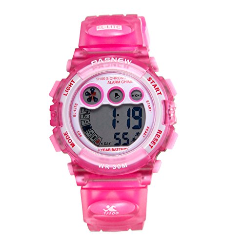 JewelryWe Kinder Junge Mädchen Armbanduhr, 30M Wasserdicht Multi-funktional Digital Elektronische Uhr Sportuhr mit 12 H, LED Licht, Alarm, Stoppuhr, Datum und Tag Farbe: Pink von JewelryWe
