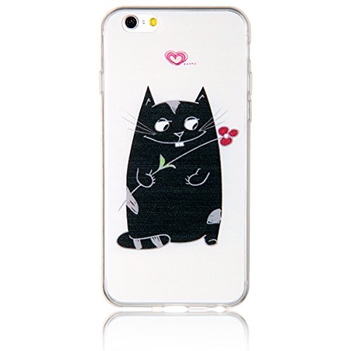 JewelryWe Liebe Love Erwartende Schwarze Katze TPU Silikon Handy Case Schutzhülle Tasche Hülle Rückenschutzhülle Etui für Apple iPhone 6(4,7"), Weiss Transparent von JewelryWe