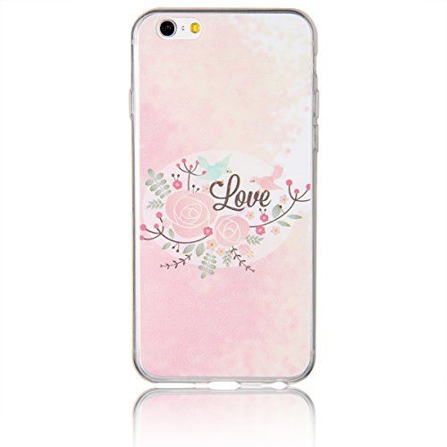 JewelryWe "Love Vogel Rose Blumen TPU Silikon Handy Case Schutzhülle Tasche Hülle Rückenschutzhülle Etui für Apple iPhone 6(4,7"), Pink von JewelryWe