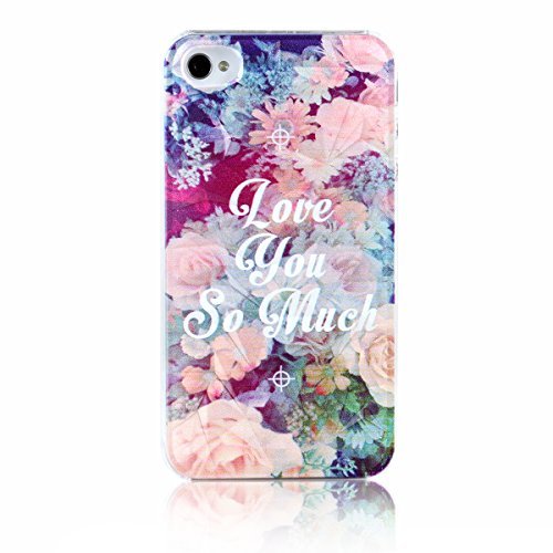JewelryWe "Love You so Much Bunte Blumen Handy Case Schutzhülle Tasche Hülle Rückenschutzhülle für Apple iPhone 4/4S Mehrfarbig von JewelryWe