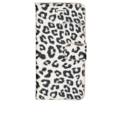 JewelryWe Luxus Leopard PU Leder Handy Flip Case Schutzhülle Tasche Klapp Hülle Etui Cover für Apple iPhone 6(4,7"), Farbe Schwarz Weiss Braun von JewelryWe