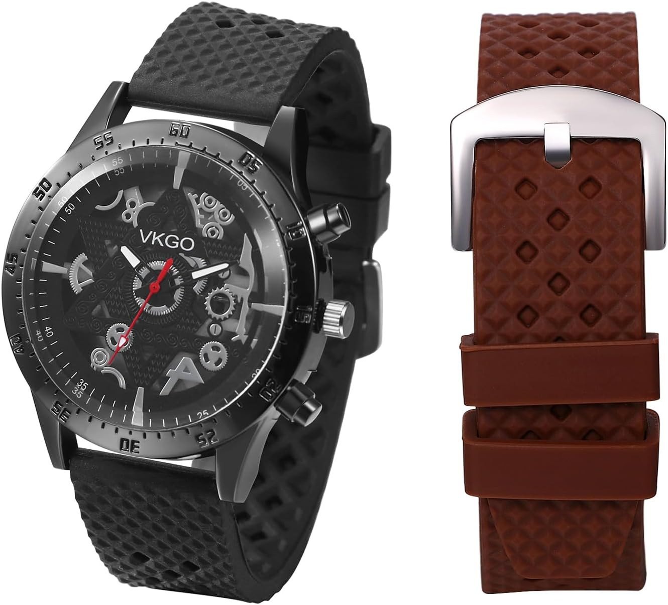 JewelryWe Militär Uhren Herren Steampunk Analog Quarz Skelett Armbanduhr Watch, Militäruhr Große Sport Uhr mit Braun Ersatzarmband und Geschenkbox JewelryWe Militär Uhren Herren Steampunk Analog Quarz Skelett Armbanduhr Watch, Militäruhr Große Sport Uhr mit Braun Ersatzarmband und Geschenkbox von JewelryWe