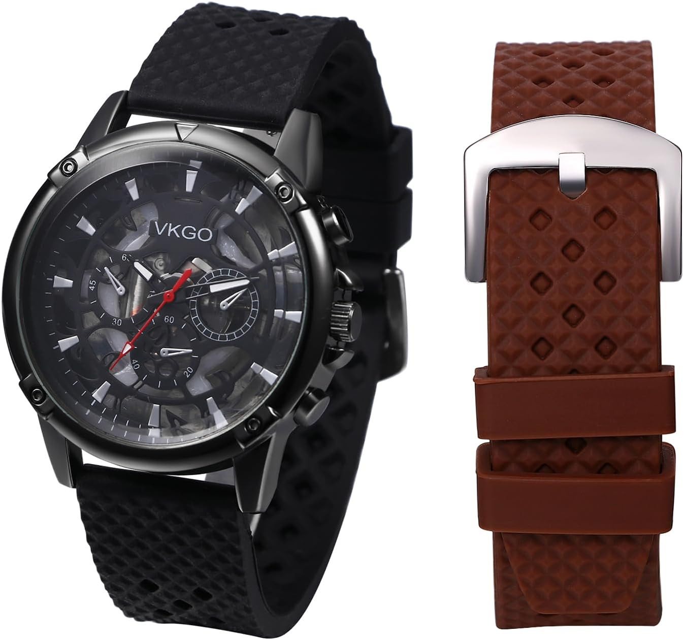 JewelryWe Militär Uhren Herren Steampunk Analog Quarz Skelett Armbanduhr Watch, Militäruhr Große Sport Uhr mit Braun Ersatzarmband und Geschenkbox JewelryWe Militär Uhren Herren Steampunk Analog Quarz Skelett Armbanduhr Watch, Militäruhr Große Sport Uhr mit Braun Ersatzarmband und Geschenkbox von JewelryWe