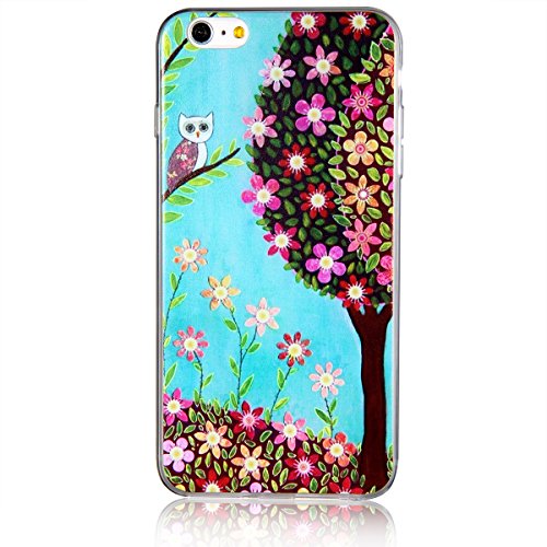 JewelryWe Nette Eule FRÜHLINGSBAUM Bunte Blumen TPU Silikon Handy Case Schutzhülle Tasche Hülle Rückenschutzhülle Etui Schale Cover für Apple iPhone 6 Plus(5,5") Mehrfarbig von JewelryWe