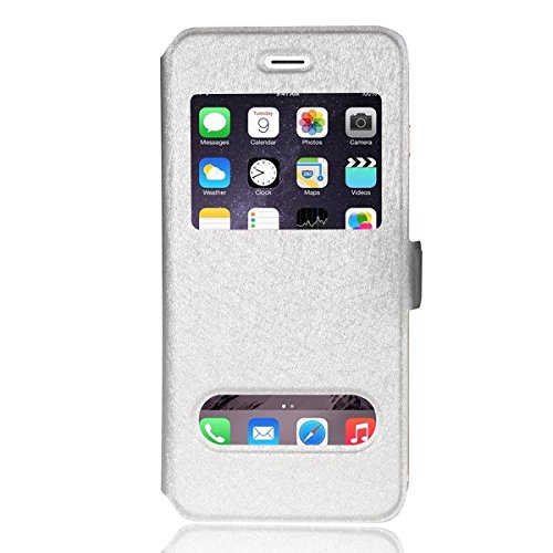 JewelryWe PU Leder Handy Case mit Zwei Fenstern Schutzhülle Tasche Hülle Etui Flip Cover für Apple iPhone 6(4,7"), Book Style, Farbe Weiss von JewelryWe