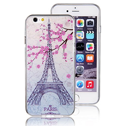 JewelryWe Paris Eiffelturm Pflaume Blumen Pflaumenblüten TPU Silikon Handy Case Schutzhülle Tasche Hülle Rückenschutzhülle Etui für Apple iPhone 6(4,7") von JewelryWe