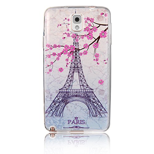 JewelryWe Paris Eiffelturm Pflaume Blumen Pflaumenblüten TPU Silikon Handy Case Schutzhülle Tasche Hülle Rückenschutzhülle Etui für Samsung Galaxy Note 3 von JewelryWe