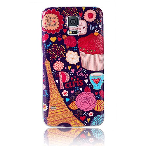 JewelryWe Paris Love Eiffelturm Herzen Blumen Französische Stil Handy Case Schutzhülle Tasche Hülle Rückenschutzhülle Etui für Samsung Galaxy S5 Mehrfarbig von JewelryWe