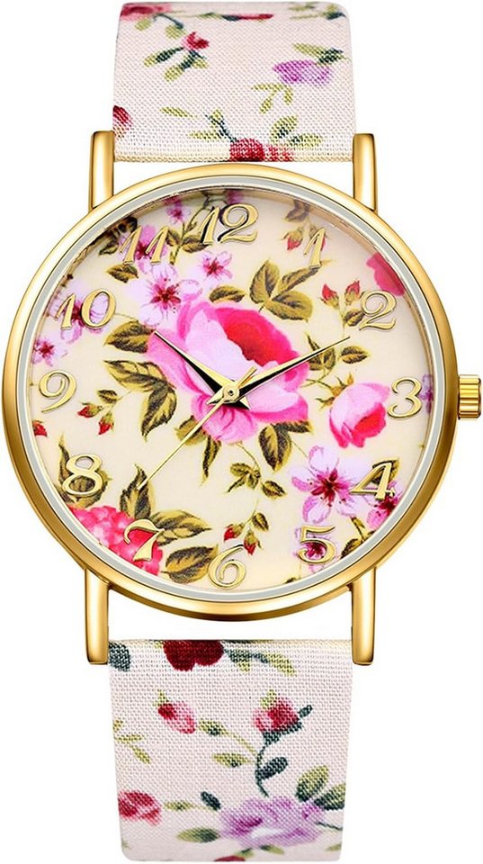 JewelryWe Präzises Quarzwerk Mit hochwertigem Quarzwerk & zuverlässiger Batterie Watch, mit Romantische Blumenmuster Armbanduhr Arabische Ziffern Zifferblatt von JewelryWe