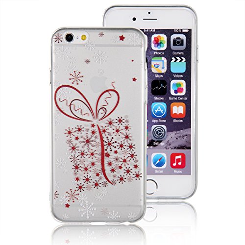 JewelryWe Schneeflocke Geschenkbox Geschenk Kasten TPU Silikon Handy Case Schutzhülle Tasche Hülle Rückenschutzhülle Etui für Apple iPhone 6(4,7"), Rot Transparent von JewelryWe