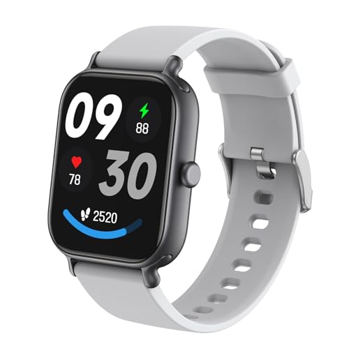 JewelryWe Smartwatch Herren Damen mit Telefonfunktion: 1,95" HD-Touch Screen Grau Fitnessuhr mit 300mAh Akku Pulsmesser SpO2 Schlafmonitor Schrittzähler Wasserdicht Uhr 100+ Sportmodi für Android iOS von JewelryWe