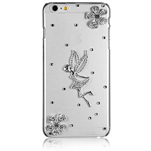 JewelryWe Strass Engel Fünf Blättern Blumen Handy Case Schutzhülle Tasche Hülle Rückenschutzhülle Etui für Apple iPhone 6 Plus(5,5"), Transparent von JewelryWe