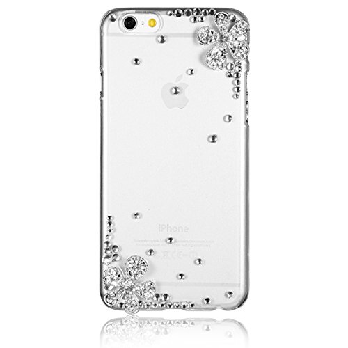 JewelryWe Strass Fünf Blättern Blumen Handy Case Schutzhülle Tasche Hülle Rückenschutzhülle Etui für Apple iPhone 6(4,7"), Transparent von JewelryWe