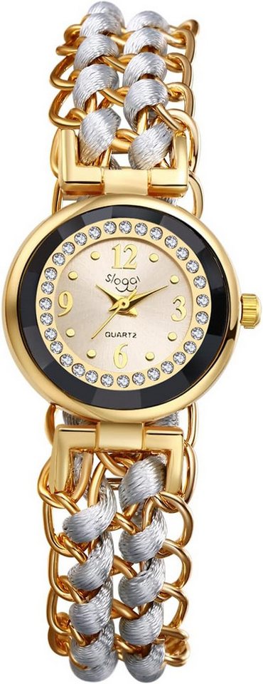 JewelryWe Uhren Damen Analog Quarz Armbanduhr Watch, Damenuhr verstellbare Armband Armkette Uhr mit Kordelzug für Frauen von JewelryWe