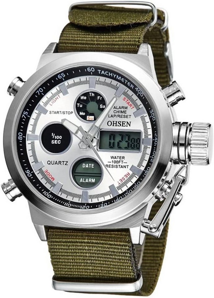 JewelryWe Uhren Herren Analog Digital Quarz Zwei Zeitzone Armbanduhr Watch, Sportuhr mit Leuchtend Zeiger, Alarm, Stoppuhr, Chronograph von JewelryWe