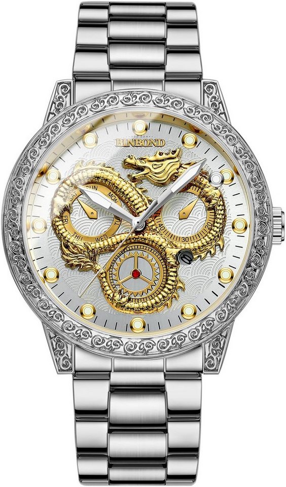 JewelryWe Uhren Herren Edelstahl Herrenuhr Luxus Datum Kalender 30m wasserdichte Watch, Analog Quarz Armbanduhr Männer mit Rundem Zifferblatt und Leuchtzeiger JewelryWe Uhren Herren Edelstahl Herrenuhr Luxus Datum Kalender 30m wasserdichte Watch, Analog Quarz Armbanduhr Männer mit Rundem Zifferblatt und Leuchtzeiger von JewelryWe