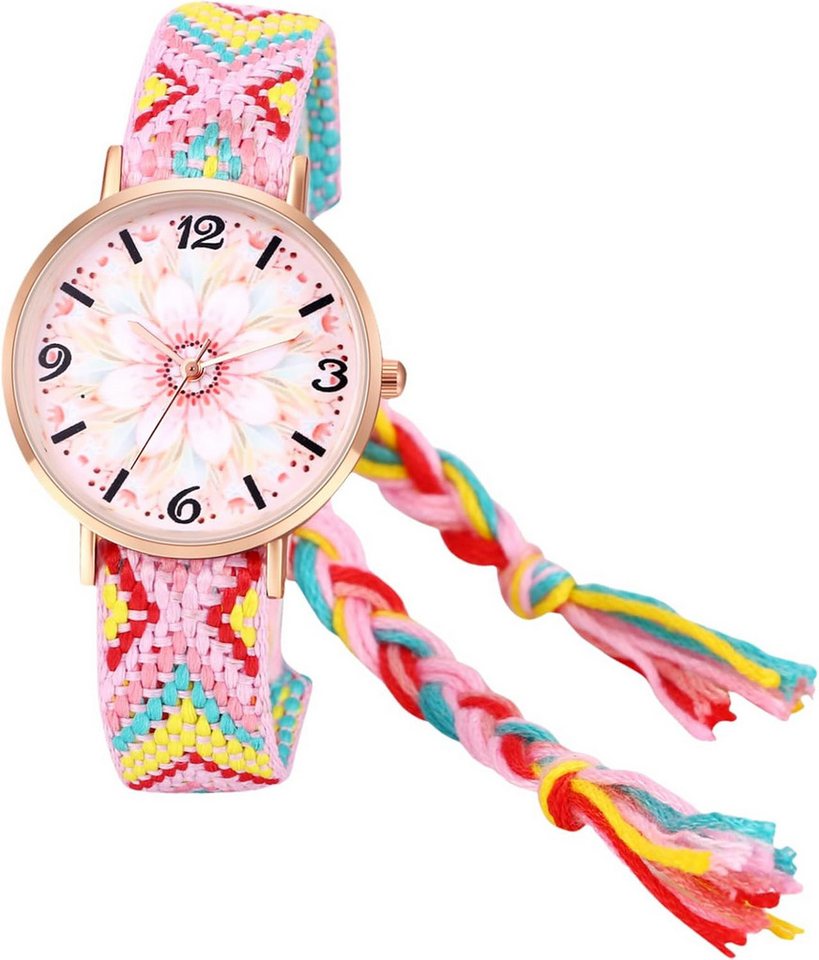 JewelryWe mit Hochwertiges Quarzwerk,Bohemian Stil,Rundem Blumendruck Zifferblat Watch, Damenuhr Boho Blumen Uhr Bohemian Stil Bunt Verstellbar Geflochten JewelryWe mit Hochwertiges Quarzwerk,Bohemian Stil,Rundem Blumendruck Zifferblat Watch, Damenuhr Boho Blumen Uhr Bohemian Stil Bunt Verstellbar Geflochten von JewelryWe