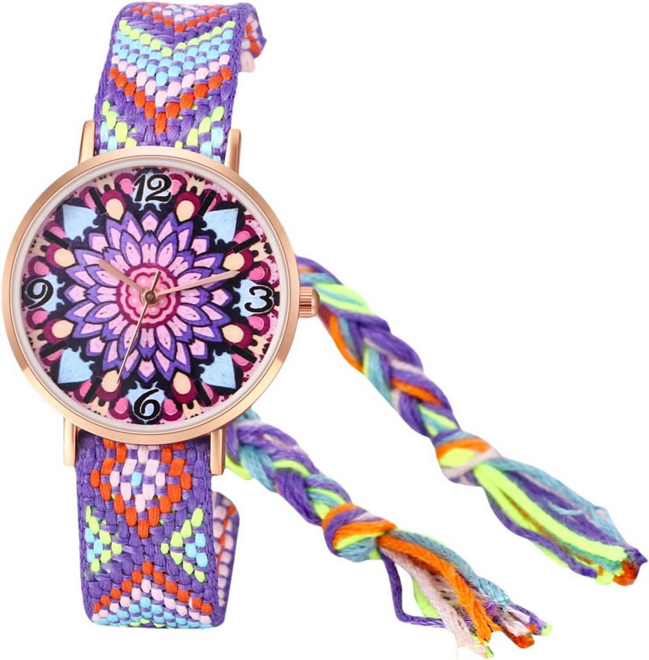 JewelryWe mit Hochwertiges Quarzwerk,Bohemian Stil,Rundem Blumendruck Zifferblat Watch, Damenuhr Boho Blumen Uhr Bohemian Stil Bunt Verstellbar Geflochten JewelryWe mit Hochwertiges Quarzwerk,Bohemian Stil,Rundem Blumendruck Zifferblat Watch, Damenuhr Boho Blumen Uhr Bohemian Stil Bunt Verstellbar Geflochten von JewelryWe