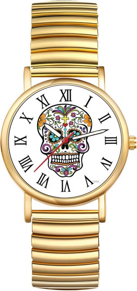 JewelryWe mit Hochwertiges Quarzwerk Präzises Quarzwerk mit langlebiger Batterie Watch, Wassergeschützte Armbanduhr mit Totenkopf-Motiv mit römischen Ziffern von JewelryWe
