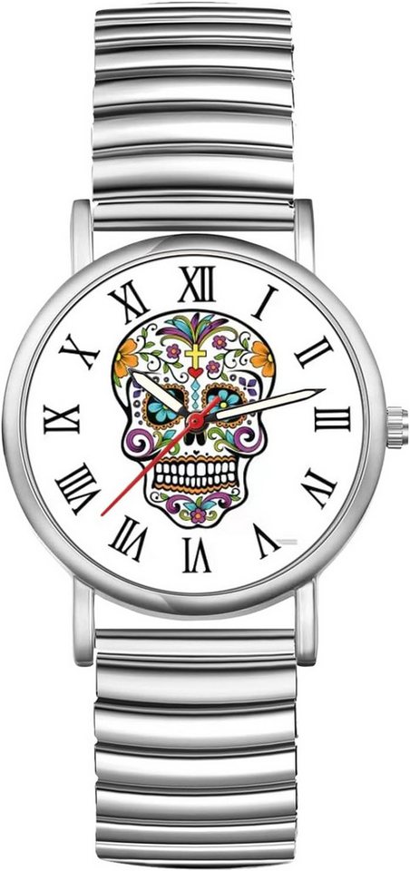 JewelryWe mit Hochwertiges Quarzwerk Präzises Quarzwerk mit langlebiger Batterie Watch, Wassergeschützte Armbanduhr mit Totenkopf-Motiv mit römischen Ziffern von JewelryWe