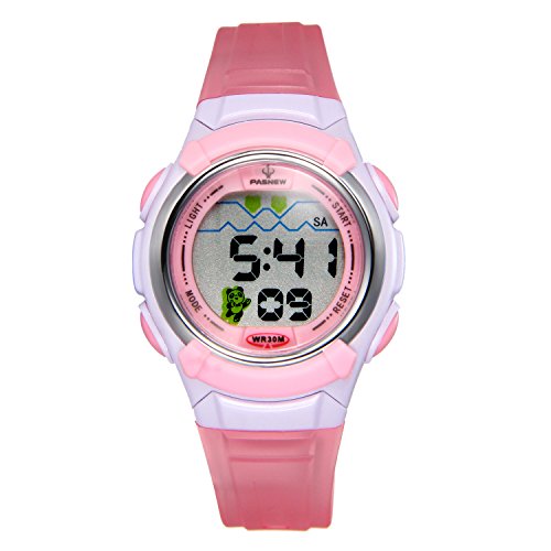 JewelryWe süße Kinder Armbanduhr, 30M Wasserdicht Multi-funktional Digital Elektronische Uhr Sportuhr mit 12 H, LED Licht, Alarm, Stoppuhr, Wecker, Datum und Tag Farbe: Pink von JewelryWe