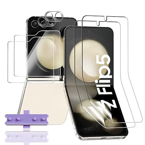 Jewloofa Schutzfolie für Samsung Galaxy Z Flip 5 [2 Stück] und Galaxy Z Flip 5 Panzer Schutz Glas Kameraschutz [2 Stück] und Äußerer Bildschirm Schutzfolie [2 Stück], Panzerfolie für Galaxy Z Flip 5 von Jewloofa