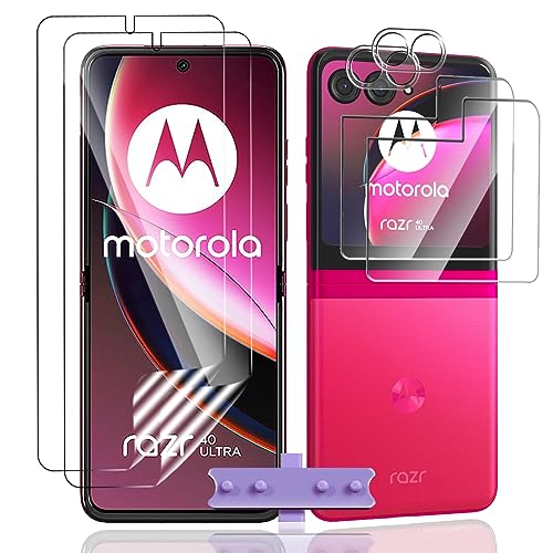 Jewloofa TPU Schutzfolie für Motorola Moto Razr 40 Ultra [2 Stück] und Kameraschutz Panzer Schutz Glas [2 Stück] und Äußerer Bildschirm Schutzfolie [2 Stück], Panzerfolie für Moto Razr 40 Ultra von Jewloofa