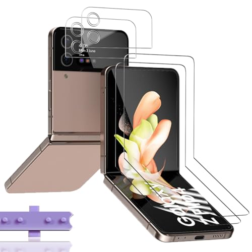 Jewloofa TPU Schutzfolie für Samsung Galaxy Z Flip 4 Panzerfolie [2 Stück] und Kameraschutz Panzer Schutz Glas [2 Stück], mit Positionierhilfe, Weich/Bläschenfrei, Displayschutz für Galaxy Z Flip 4 von Jewloofa