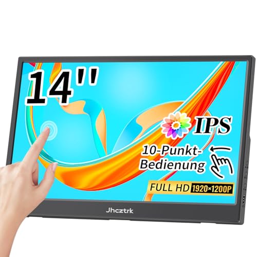 Jhcztrk Touchscreen Monitor 14 Zoll tragbarer Monitor FHD 1200P IPS HDR Touchscreen, HDMI USB-C Eingebaute Lautsprecher und Stativ Externer Monitor für Laptop/PC/Xbox/Switch Jhcztrk Touchscreen Monitor 14 Zoll tragbarer Monitor FHD 1200P IPS HDR Touchscreen, HDMI USB-C Eingebaute Lautsprecher und Stativ Externer Monitor für Laptop/PC/Xbox/Switch von Jhcztrk