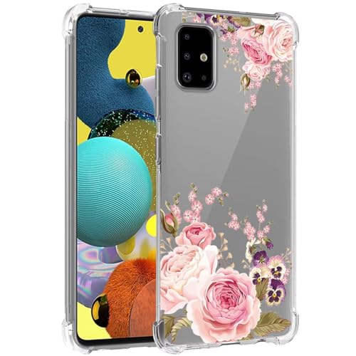 Jhxtech Handyhülle für Galaxy A51 4G, Samsung A51 SM-A515F, Mädchen, Frauen, schlank, stoßfest, klar, Blumenmuster, weich, flexibel, TPU, Schutzhülle für Samsung Galaxy A51 4G, Rosenblume von Jhxtech