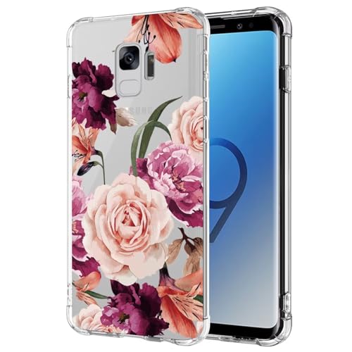 Jhxtech Handyhülle für Galaxy S9, Samsung S9 G960F, Mädchen, Frauen, schlank, stoßfest, klar, Blumenmuster, weich, flexibel, TPU, Schutzhülle für Samsung Galaxy S9, lila Blume von Jhxtech