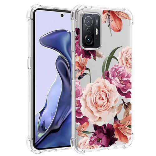 Jhxtech Handyhülle für Mi 11T 5G/Mi 11T Pro 5G 21081111RG Mädchen Frauen, schlank, stoßfest, klar, Blumenmuster, weich, flexibel, TPU, Schutzhülle für Xiaomi Mi 11T 5G, lila Blume von Jhxtech