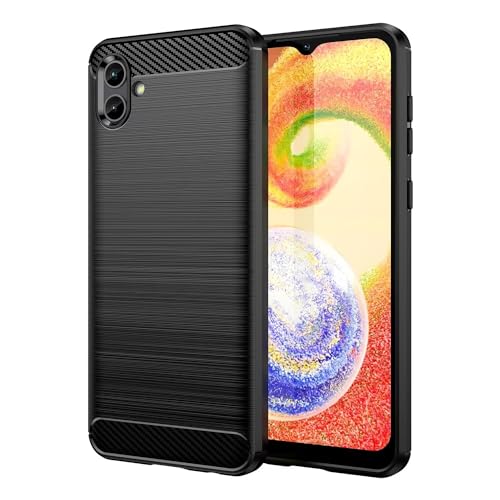 Jhxtech Hülle für Galaxy A04 Hülle, Samsung A04 SM-A045F Hülle, Ultra Slim Phone Cover mit Stoßdämpfung Kohlefaser TPU Gummi Schutzhüllen für Samsung Galaxy A04 Schwarz von Jhxtech