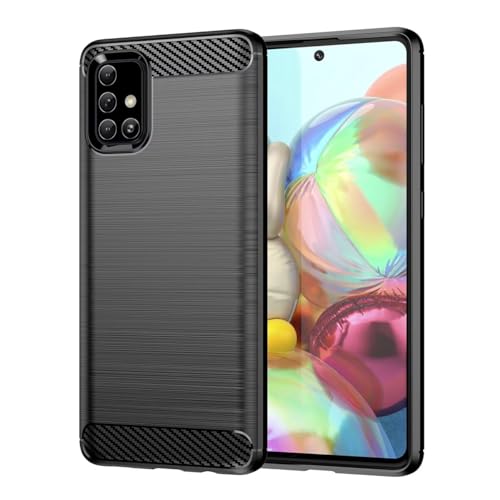 Jhxtech Hülle für Galaxy A71 4G Hülle, Samsung A71 4G SM-A715F Hülle, Ultra Slim Phone Cover mit Stoßdämpfung Kohlefaser TPU Gummi Schutzhüllen für Samsung Galaxy A71 4G Schwarz von Jhxtech