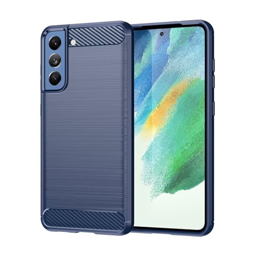 Jhxtech Hülle für Galaxy S21 FE 5G Hülle, Samsung S21 FE SM-G990B Hülle, Ultra Slim Phone Cover mit Stoßdämpfung Kohlefaser TPU Gummi Schutzhüllen für Samsung Galaxy S21 FE Marineblau von Jhxtech