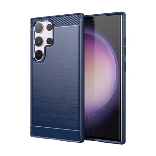 Jhxtech Hülle für Galaxy S24 Ultra Hülle, Samsung S24 Ultra Hülle, Ultra Slim Handyhülle mit stoßdämpfender Kohlefaser-TPU-Gummi-Schutzhülle für Samsung Galaxy S24 Ultra Marineblau von Jhxtech