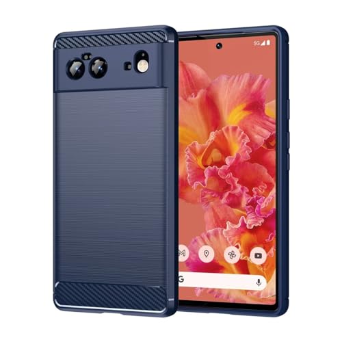 Jhxtech Hülle für Pixel 6 Hülle, Google 6 GB7N6 Hülle, ultradünne Handyhülle mit Stoßdämpfung aus Karbonfaser TPU Gummi Schutzhüllen für Google Pixel 6 Marineblau von Jhxtech