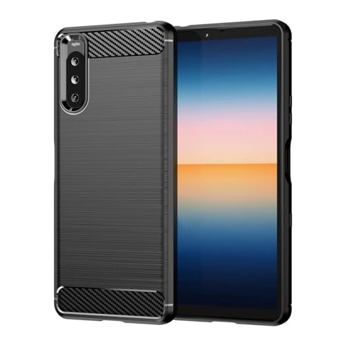 Jhxtech Hülle für Xperia 10 III Hülle, Sony 10 III Lite XQ-BT52 A102SO Hülle, Ultra Slim Phone Cover mit Stoßdämpfung Kohlefaser TPU Gummi Schutzhüllen für Sony Xperia 10 III Schwarz von Jhxtech