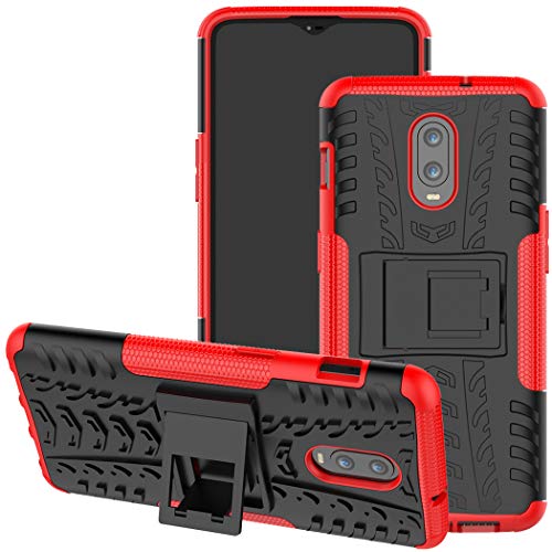 Jhxtech OnePlus 6T Schutzhülle Armor Style Hybrid PC + TPU Schutzhülle Cover mit Ständer für Oneplus 6T Smartphone (Rot) von Jhxtech