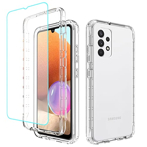 Jhxtech Schutzhülle für Galaxy A32 4G, SM-A325F SM-A325M mit Displayschutzfolie aus gehärtetem Glas, transparent, für den gesamten Körper, TPU-Stoßfänger, für Samsung Galaxy A32 4G (klar) von Jhxtech