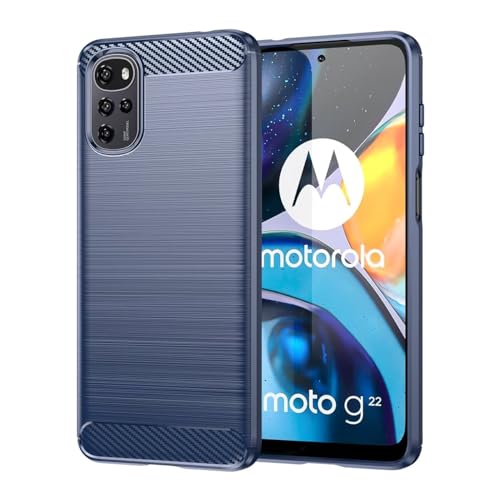 Jhxtech Schutzhülle für Moto E32/Moto E32S/Motorola G22 XT22312, ultradünne Handyhülle mit Stoßdämpfung, Kohlefaser, TPU-Gummi, Schutzhüllen für Motorola Moto E32 4G, Marineblau von Jhxtech