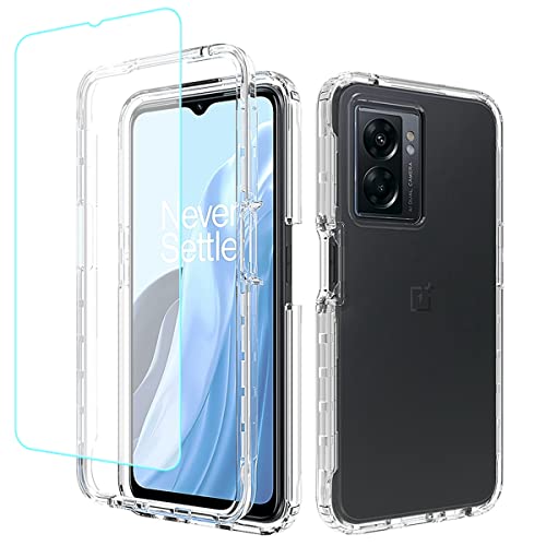 Jhxtech Schutzhülle für OnePlus Nord N300 / Oppo A77 5G / Oppo A57 5G CPH2339 mit Displayschutz aus gehärtetem Glas, transparent, Hartschale, Polycarbonat, TPU-Hülle für OnePlus Nord N300 von Jhxtech