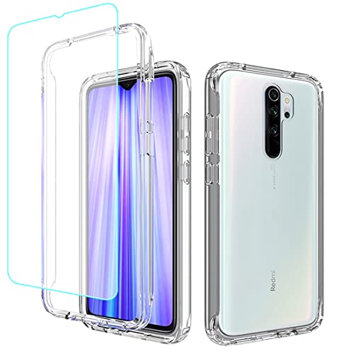 Jhxtech Schutzhülle für Redmi Note 8 Pro M1906G7I mit Displayschutzfolie aus gehärtetem Glas, durchsichtig, Ganzkörperschutz, harte PC-Schale, TPU-Bumper für Xiaomi Redmi Note 8 Pro (transparent) von Jhxtech