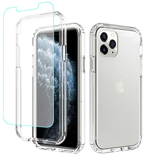 Jhxtech Schutzhülle für iPhone 11 Pro mit Displayschutzfolie aus gehärtetem Glas, durchsichtig, vollständiger Schutz, harte PC-Schale, TPU-Bumper für Apple iPhone 11 Pro 5.8 (transparent) von Jhxtech