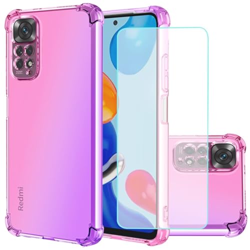 Jhxtech für Redmi Note 11 Pro 5G/Note 11 Pro+ 5G Hülle mit gehärtetem Glas Displayschutz, Transparente Verlauf Handyhülle TPU Hülle stoßfeste Schutzhülle für Xiaomi Redmi Note 11 Pro 5G rosa/lila von Jhxtech