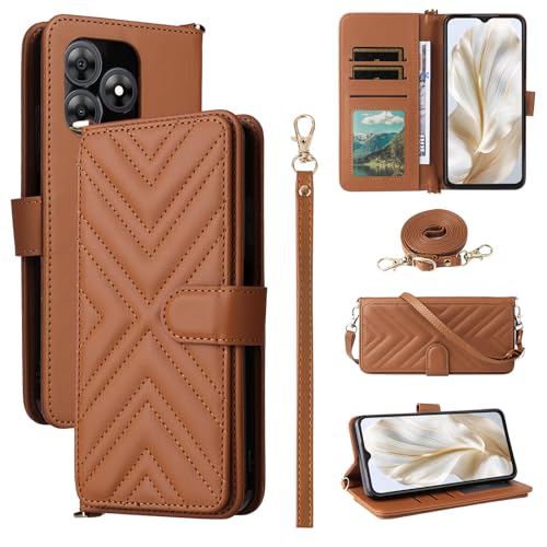 Jiajihua Flip Cover Kompatibel mit Blackview A55 / C60 Handgelenkriemen Lanyard【PU Leder+Shell】 Dual Wallet [6 Kartenfächer] Kickstand Brown von Jiajihua